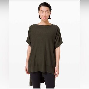 LULULEMON Dark Olive Be At East Short Sleeve Knit Poncho Shirt Size OS